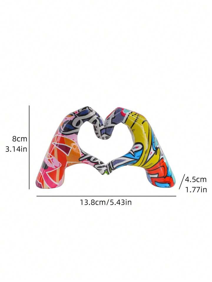 Modern Graffiti Hand Heart Sculpture Abstract Art Resin Love Decor Gift