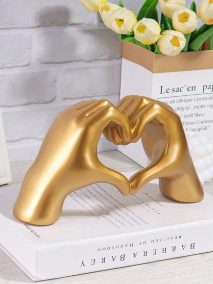 Gold Hand Heart Sculpture Modern Resin Love Statue Abstract Art Decor Gift