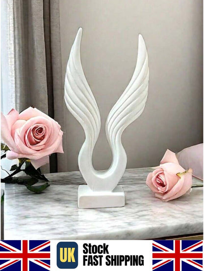 White Angel Wings Sculpture Modern Resin Abstract Art Home Decor Gift
