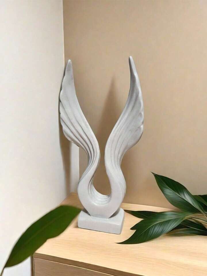 White Angel Wings Sculpture Modern Resin Abstract Art Home Decor Gift