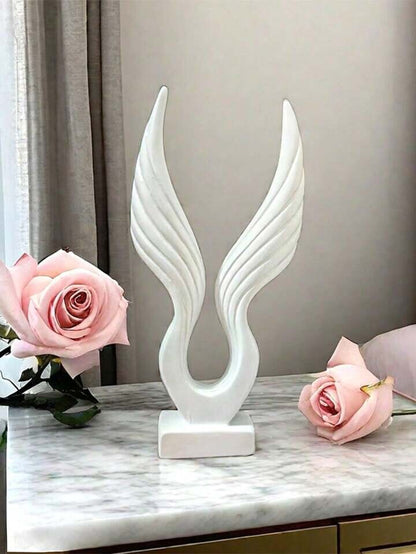 White Angel Wings Sculpture Modern Resin Abstract Art Home Decor Gift