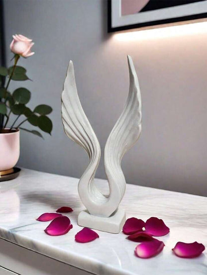 White Angel Wings Sculpture Modern Resin Abstract Art Home Decor Gift