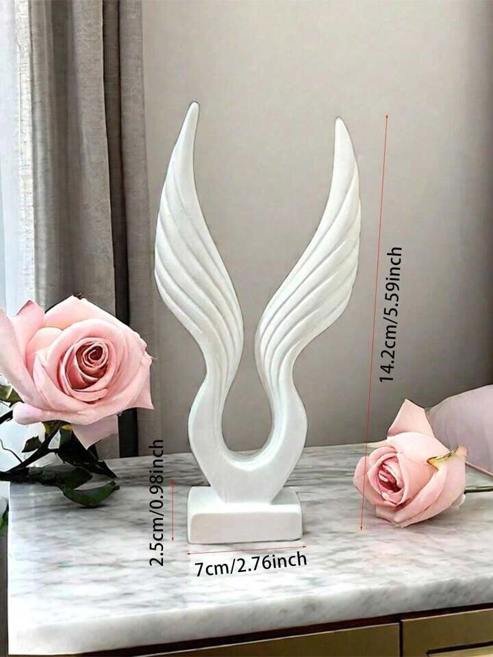White Angel Wings Sculpture Modern Resin Abstract Art Home Decor Gift