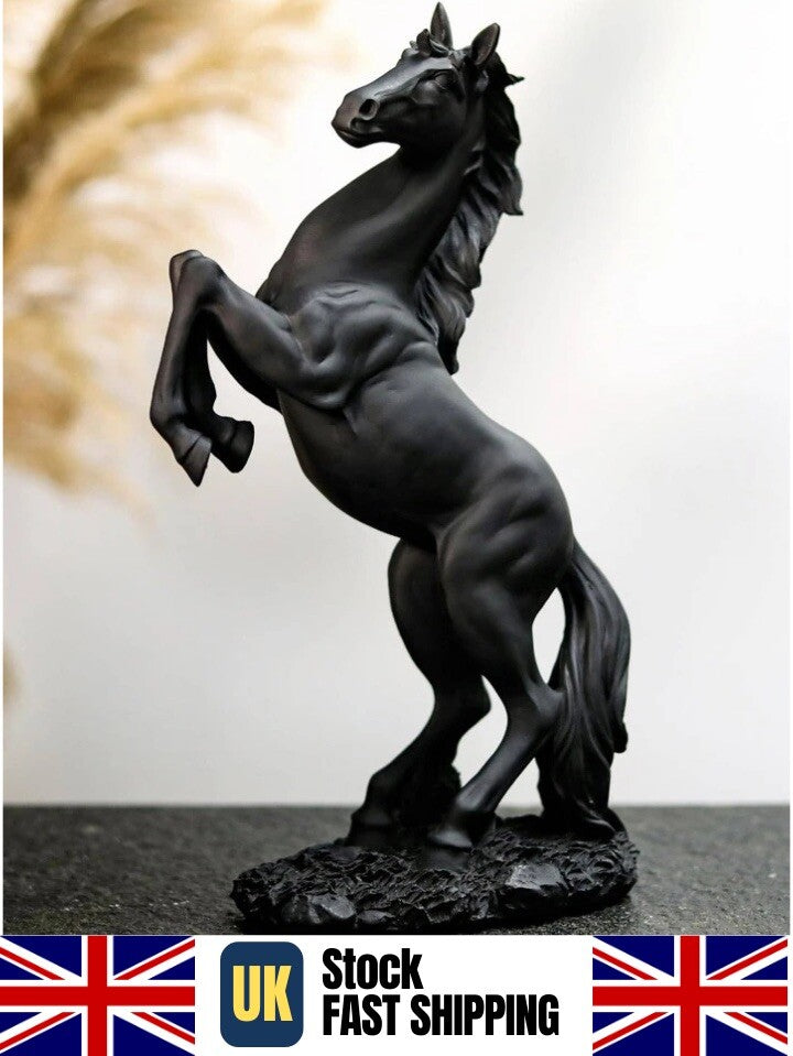 Black Rearing Horse Statue Modern Resin Equestrian Sculpture Home Decor Gift