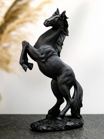Black Rearing Horse Statue Modern Resin Equestrian Sculpture Home Decor Gift