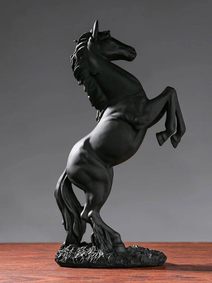 Black Rearing Horse Statue Modern Resin Equestrian Sculpture Home Decor Gift