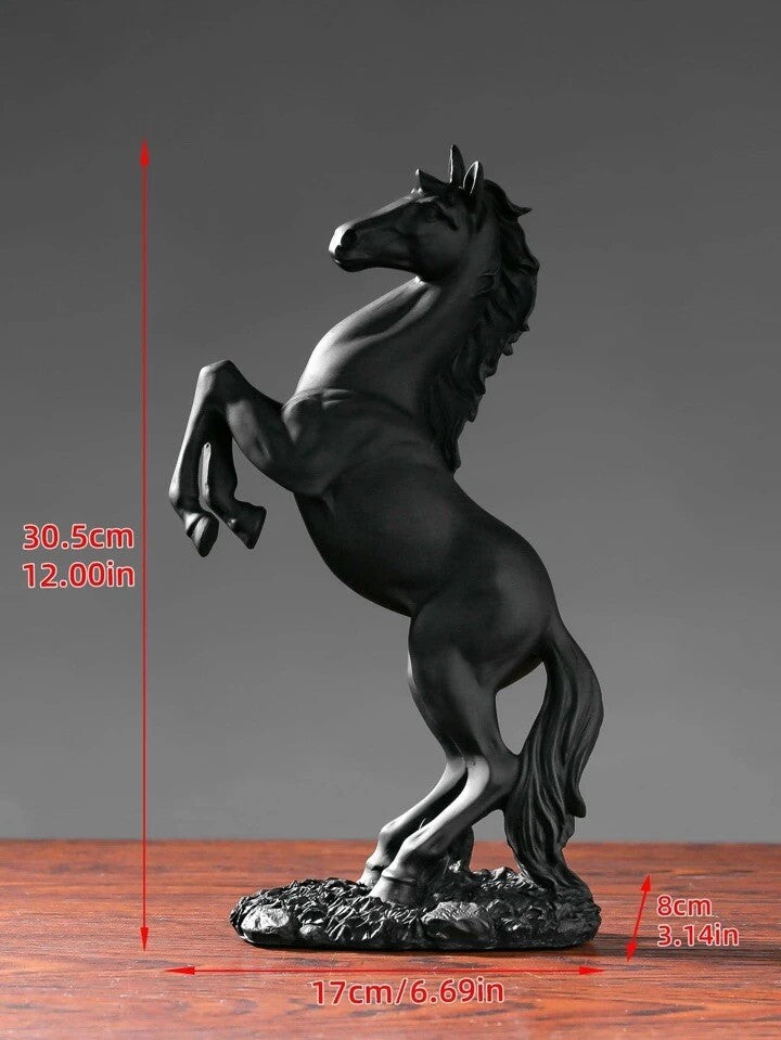 Black Rearing Horse Statue Modern Resin Equestrian Sculpture Home Decor Gift