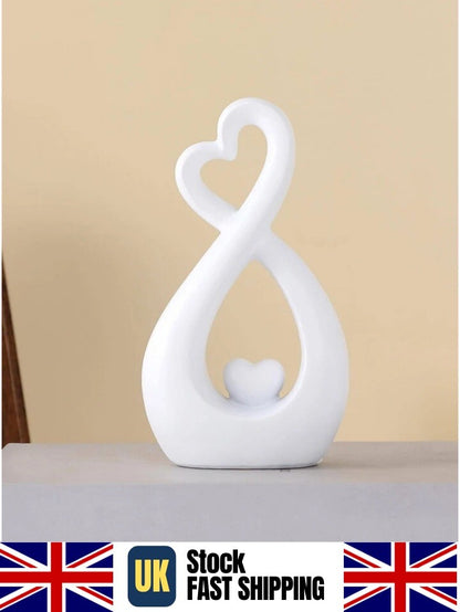 White Heart Sculpture Modern Abstract Resin Love Statue Romantic Home Decor