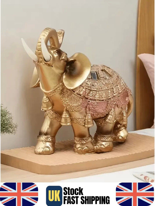 Large Gold Elephant Statue Ornate Feng Shui Ornament Luxury Home Decor Gift
