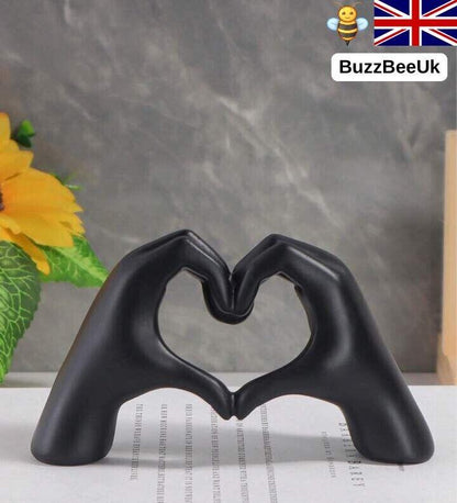 Black Heart Hand Sculpture Resin Romantic Love Gesture Modern Table Decor Gift