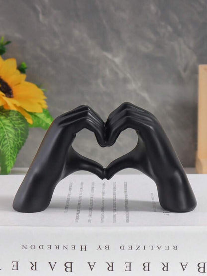Black Heart Hand Sculpture Resin Romantic Love Gesture Modern Table Decor Gift