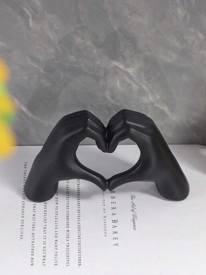 Black Heart Hand Sculpture Resin Romantic Love Gesture Modern Table Decor Gift