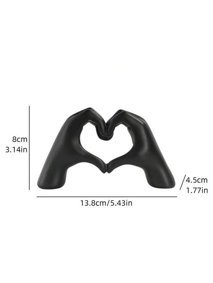 Black Heart Hand Sculpture Resin Romantic Love Gesture Modern Table Decor Gift