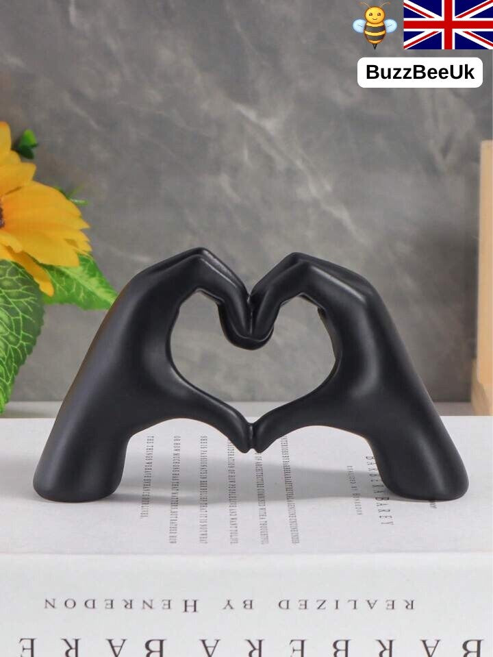 Black Heart Hand Sculpture Resin Romantic Love Gesture Modern Table Decor Gift