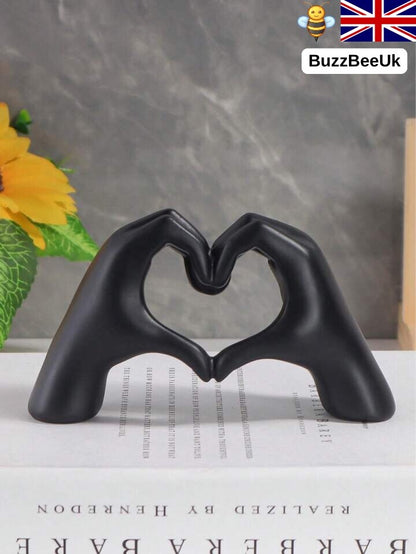 Black Heart Hand Sculpture Resin Romantic Love Gesture Modern Table Decor Gift