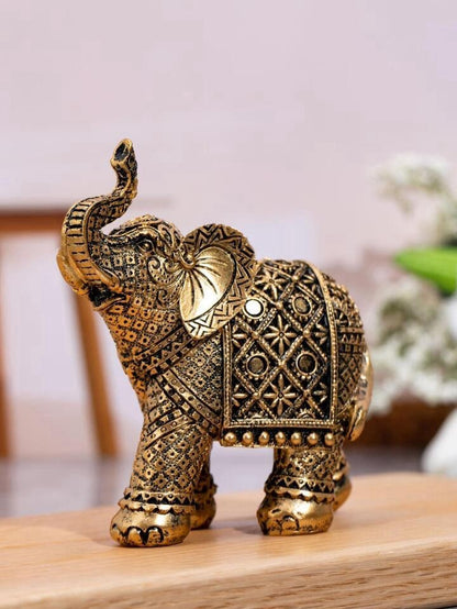 Gold Elephant Statue Ornate Feng Shui Figurine Lucky Home Decor Prosperity Gift