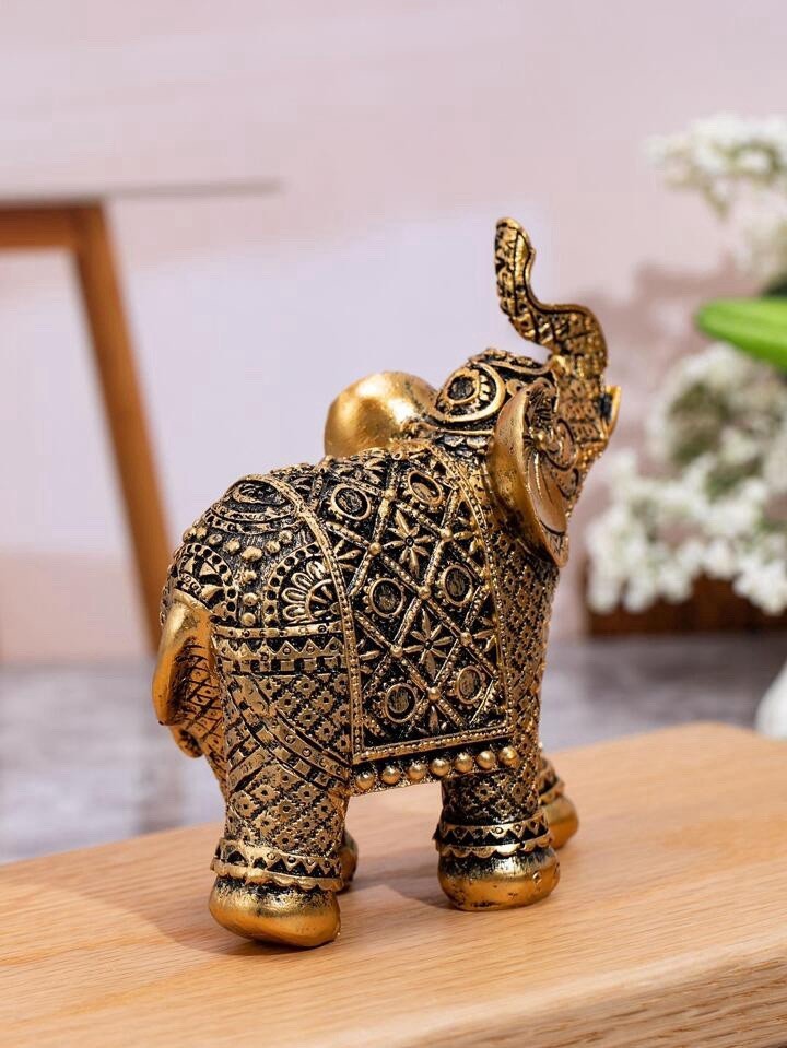Gold Elephant Statue Ornate Feng Shui Figurine Lucky Home Decor Prosperity Gift