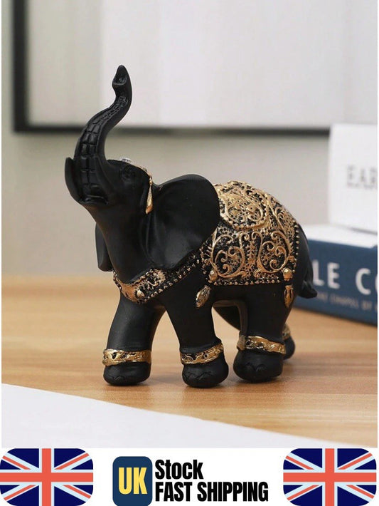Black and Gold Elephant Statue Elegant Ornament Lucky Feng Shui Home Decor Gift