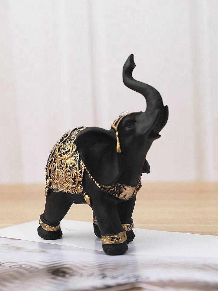 Black and Gold Elephant Statue Elegant Ornament Lucky Feng Shui Home Decor Gift