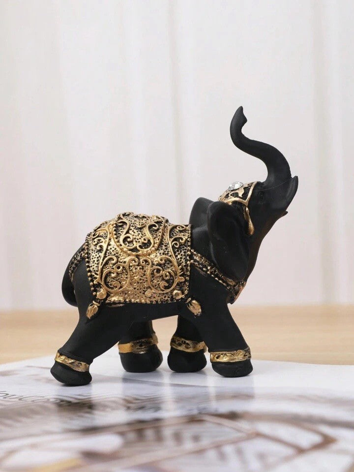 Black and Gold Elephant Statue Elegant Ornament Lucky Feng Shui Home Decor Gift