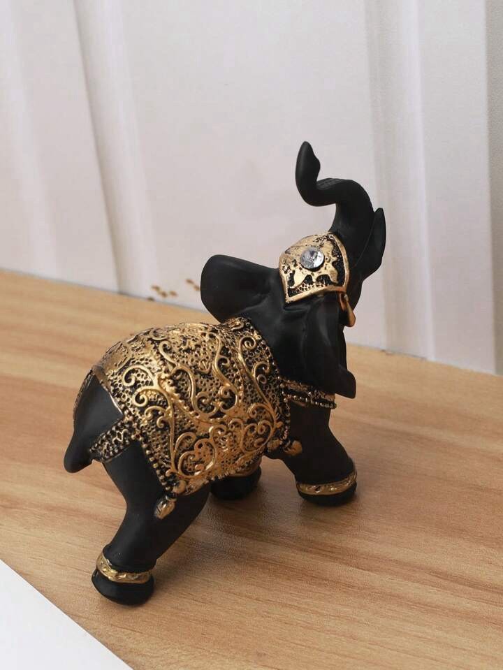 Black and Gold Elephant Statue Elegant Ornament Lucky Feng Shui Home Decor Gift