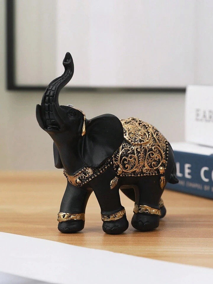 Black and Gold Elephant Statue Elegant Ornament Lucky Feng Shui Home Decor Gift
