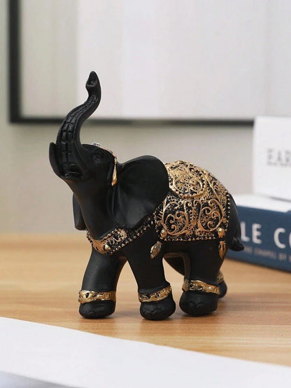 Black and Gold Elephant Statue Elegant Ornament Lucky Feng Shui Home Decor Gift