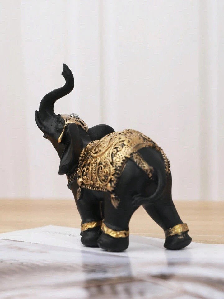 Black and Gold Elephant Statue Elegant Ornament Lucky Feng Shui Home Decor Gift