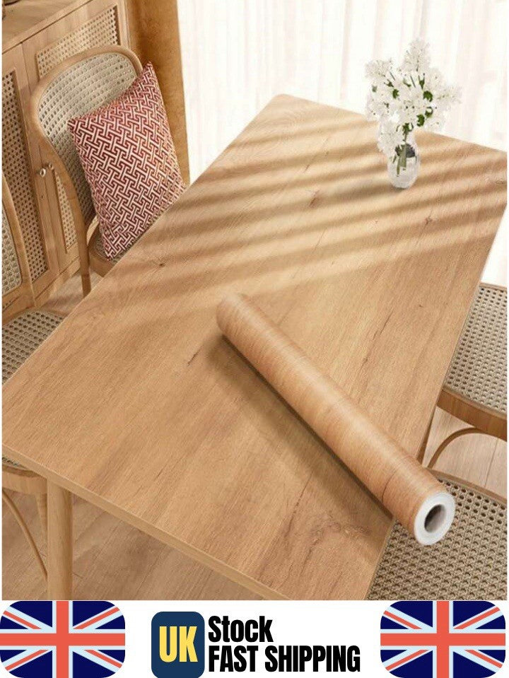 Adhesive Oak Wood Grain Vinyl Wrap Kitchen Worktop Cupboard Covering Sheet