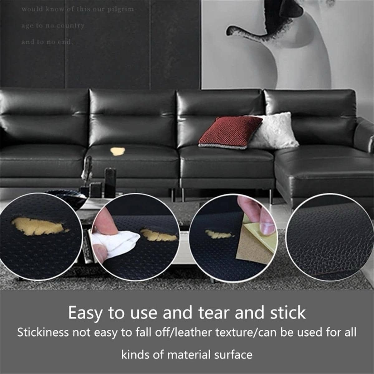 Black Leather Vinyl Wrap Self Adhesive Textured Sticker Furniture Covering